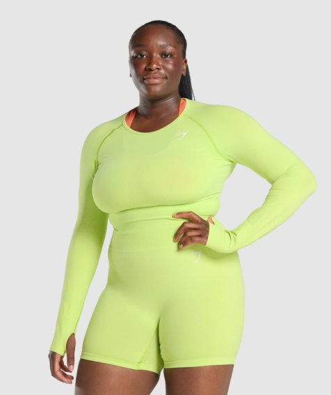 Women's Gymshark Vital Seamless 2.0 Long Sleeve Cropped Tops Yellow | NZ 0UBTFW